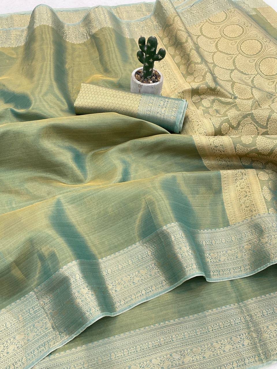 Banarasi Soft Tissue Silk Saree with Copper Zari Weaving