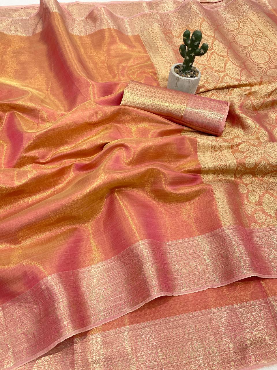Banarasi Soft Tissue Silk Saree with Copper Zari Weaving