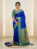 Kanjivaram Soft Silk  Gold Zari Weaving Blue Saree