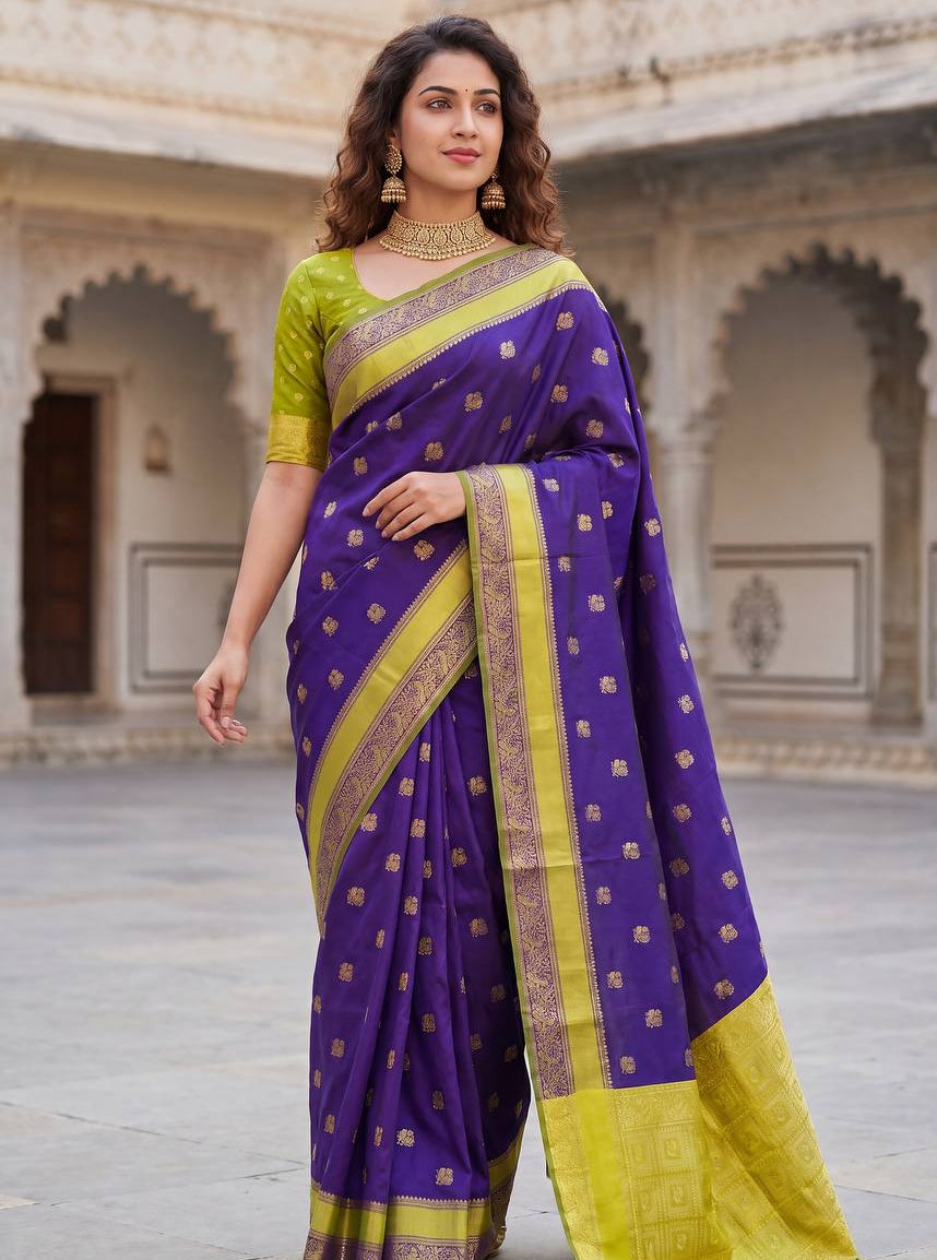 Breathable Organic Banarasi Purple Wedding Saree