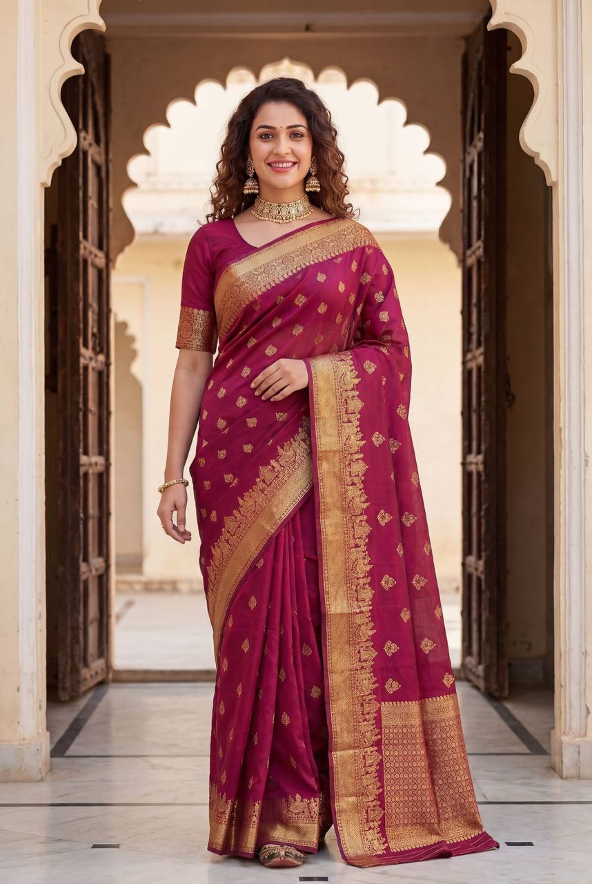 Wedding Celebrations Maroon Color Banarasi Saree