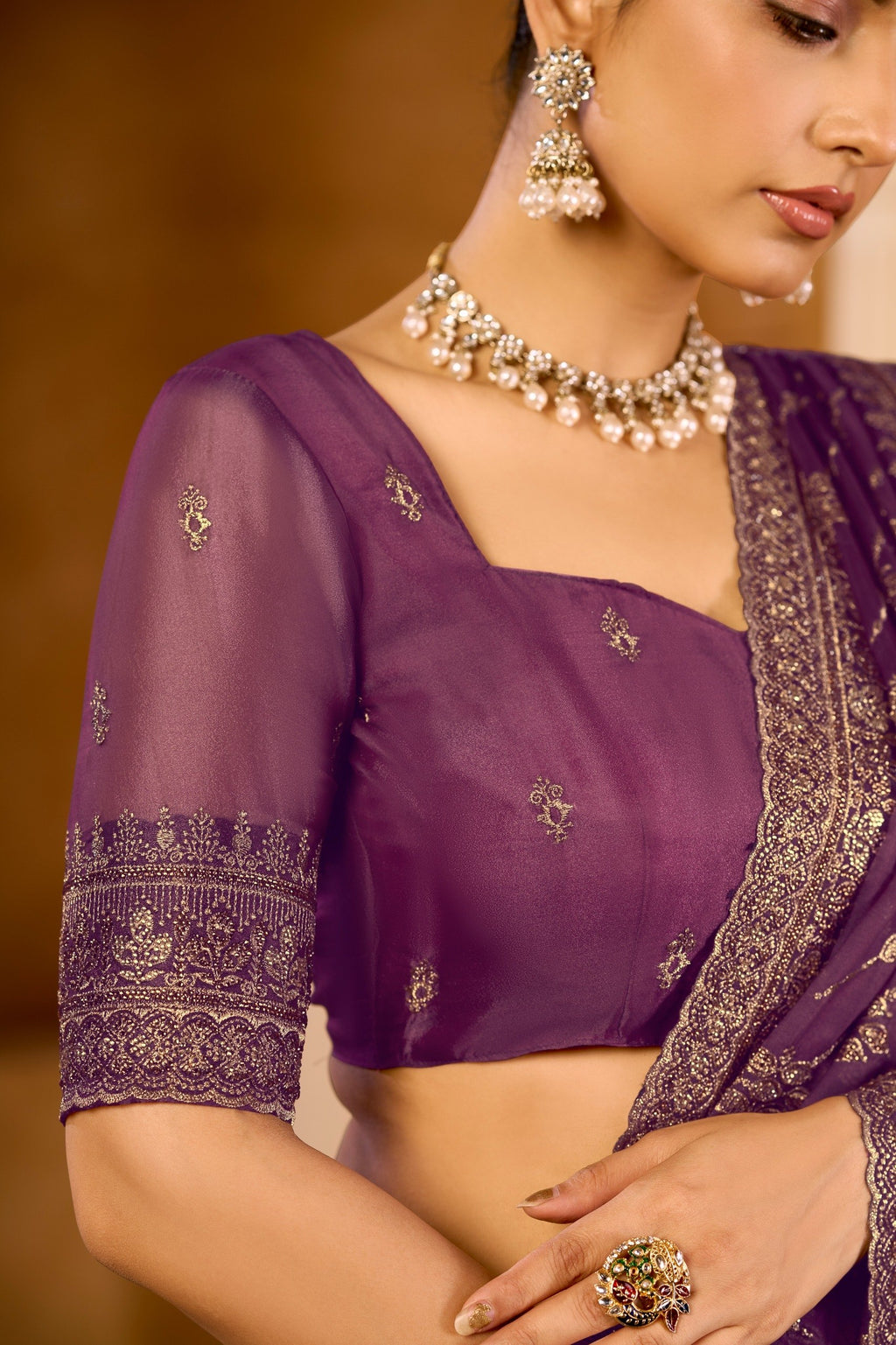 Regal Crystal Organza Satin Saree