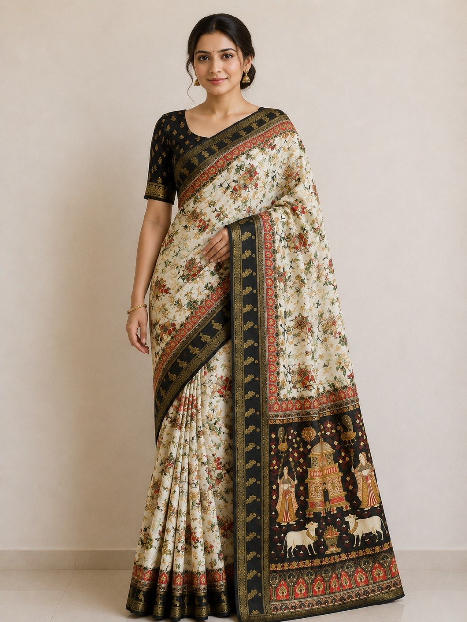 Premium Silk Blend Kalamkari Saree