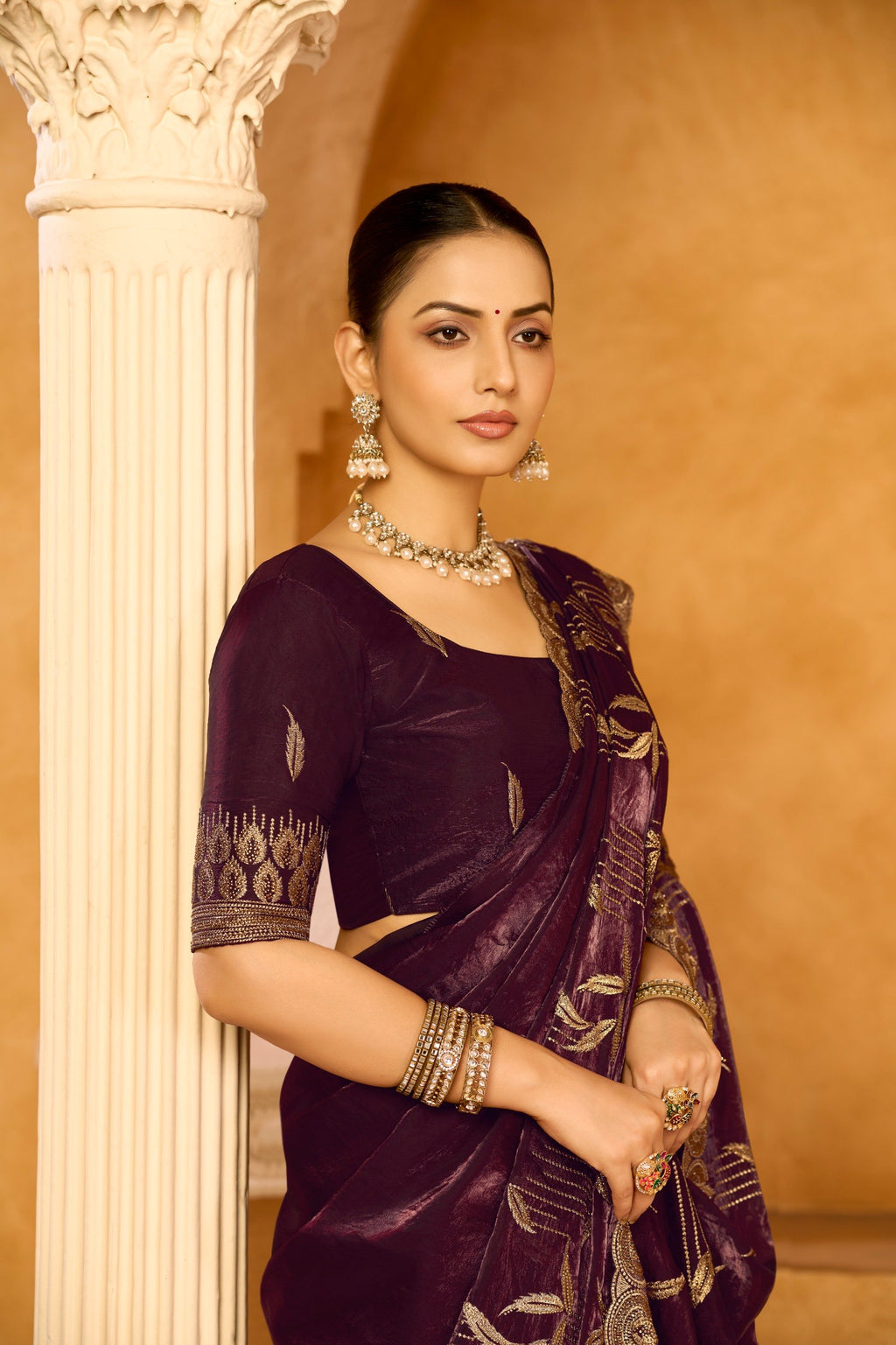 Satin Silk Saree with Double Crystal Embellishments