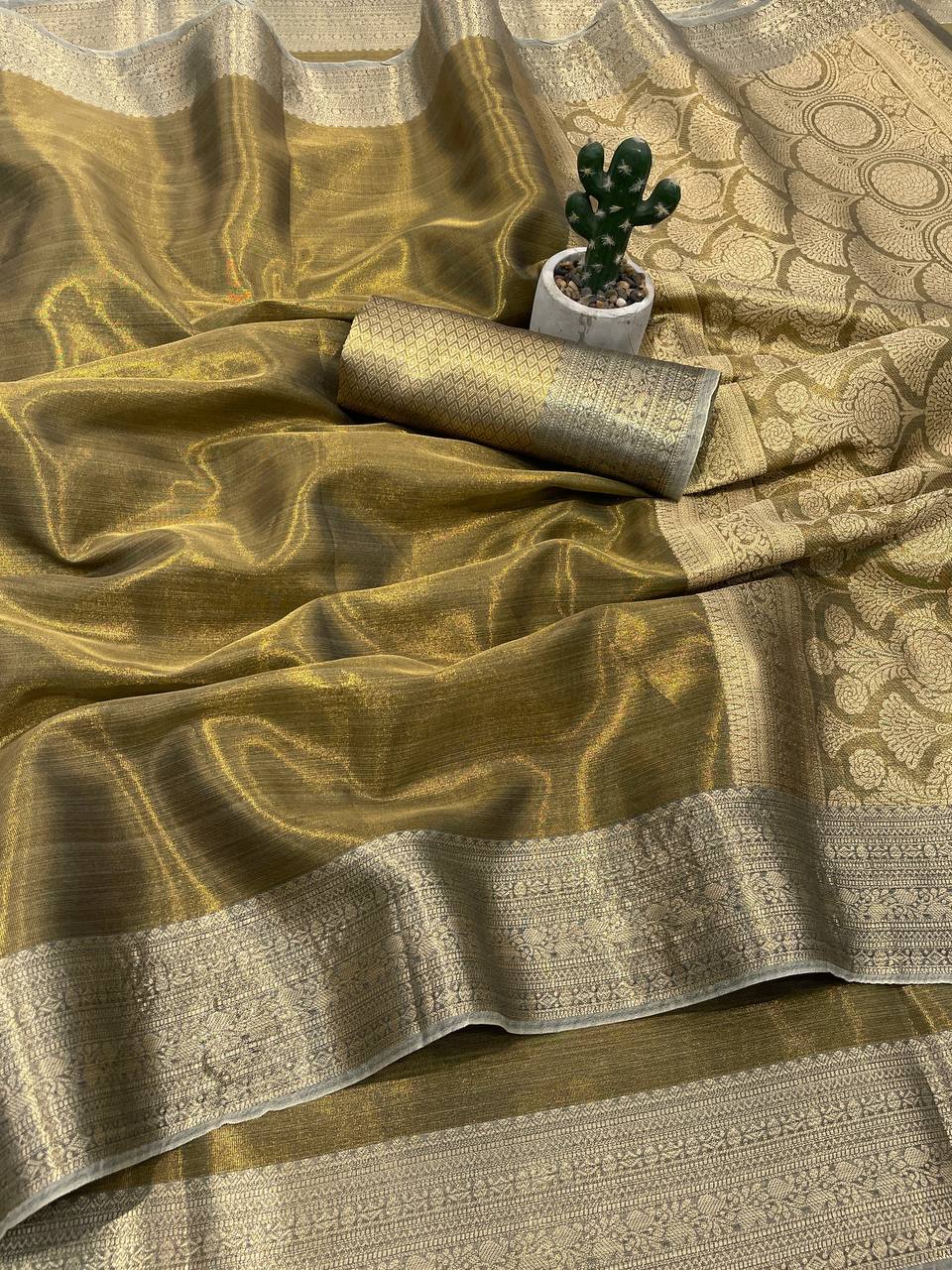 Banarasi Soft Tissue Silk Saree with Copper Zari Weaving