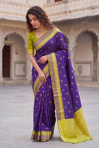 Breathable Organic Banarasi Purple Wedding Saree
