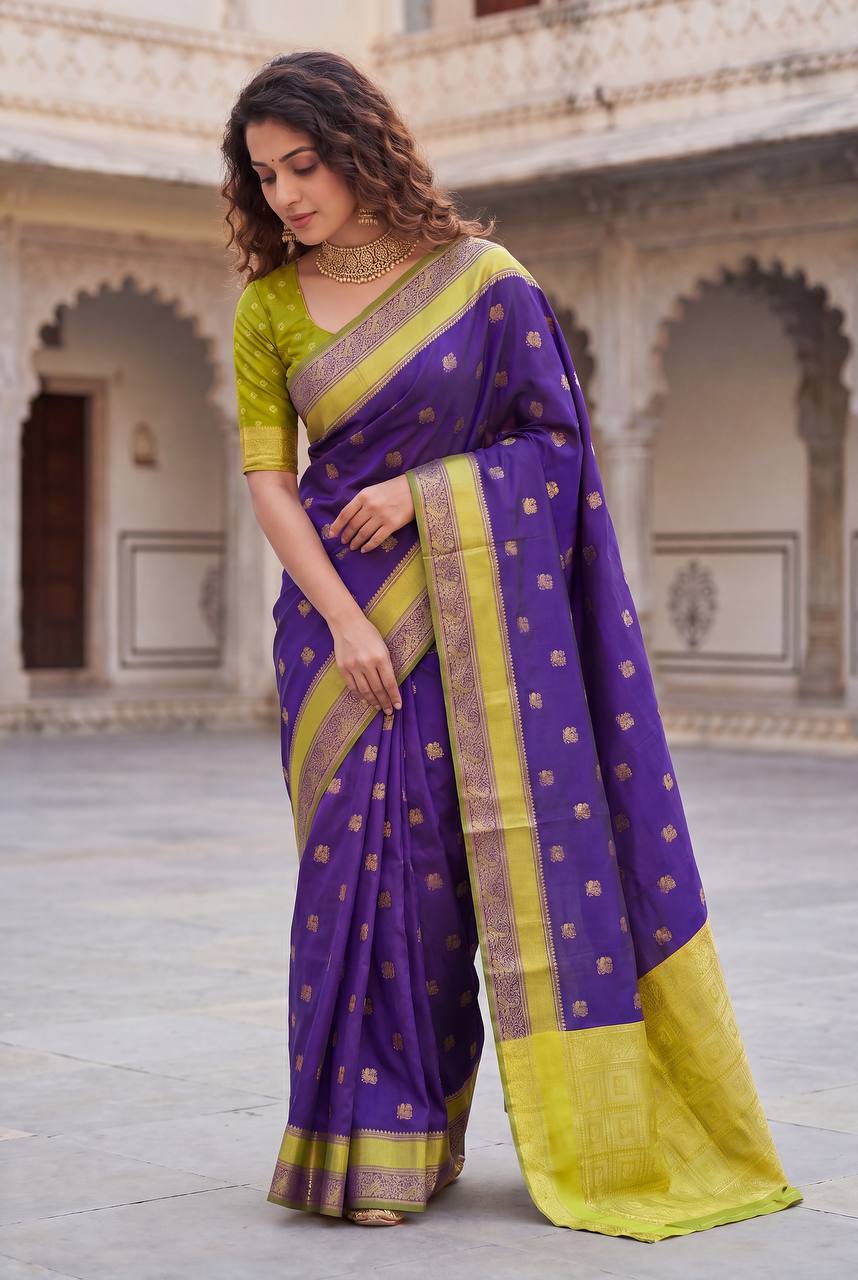 Breathable Organic Banarasi Purple Wedding Saree