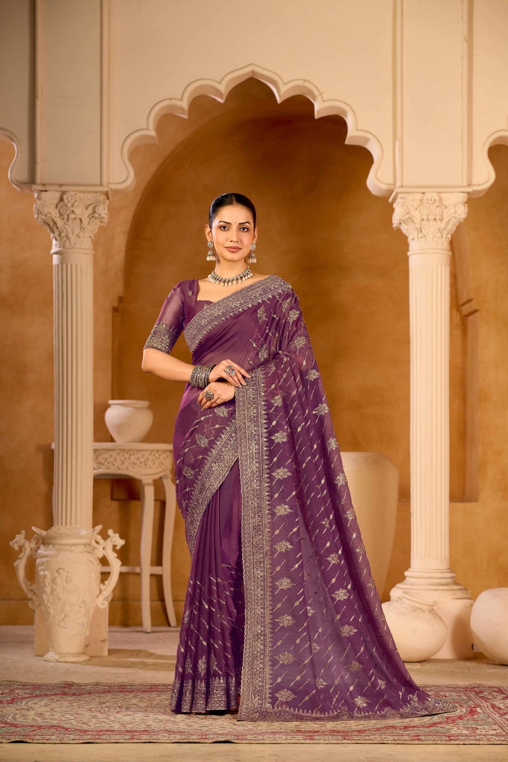 Regal Crystal Organza Satin Saree