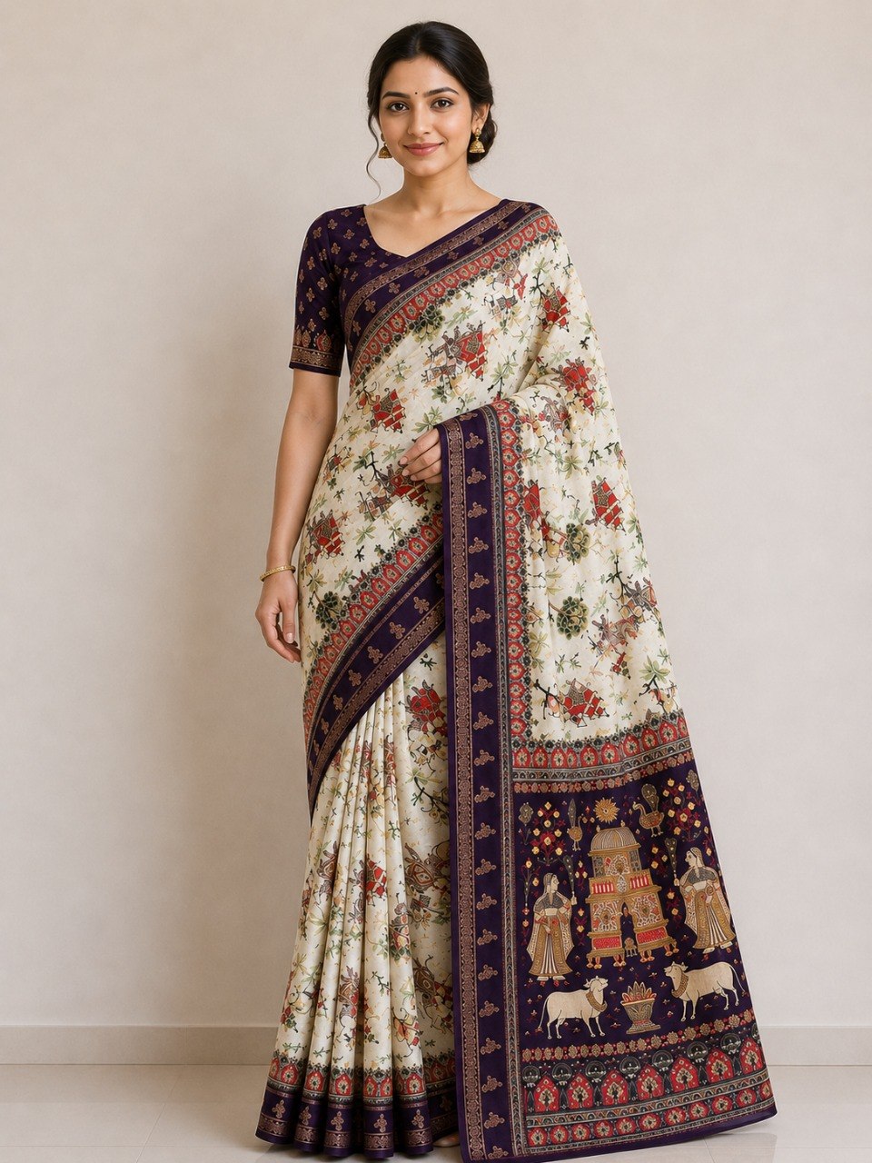 Premium Silk Blend Kalamkari Saree
