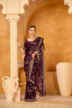 Satin Silk Saree with Double Crystal Embellishments