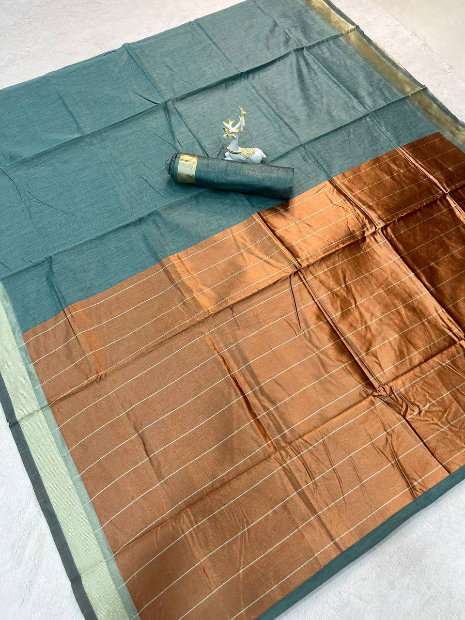 Soft Linen Slub Cotton Saree with Rich Weaving Blouse