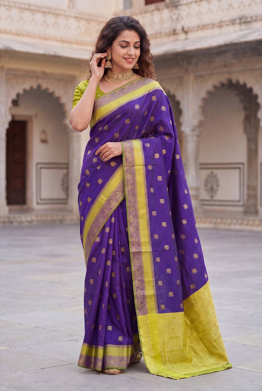 Breathable Organic Banarasi Purple Wedding Saree