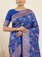 Kanjivaram Soft Silk Blue Color Saree with Gold Zari