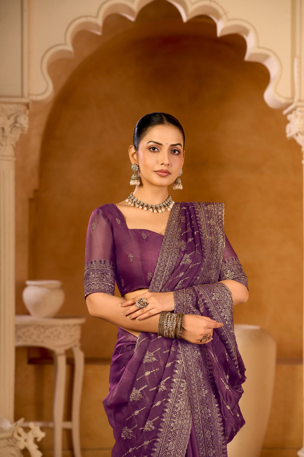 Regal Crystal Organza Satin Saree