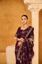 Satin Silk Saree with Double Crystal Embellishments