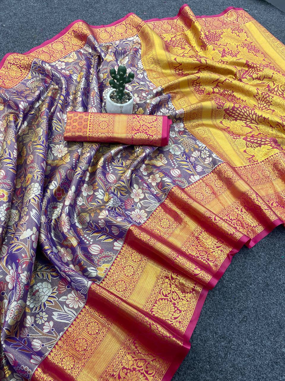 Kanjivaram Semi Silk Saree with Contrast Zari Border