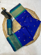 Kanjivaram Soft Silk  Gold Zari Weaving Blue Saree