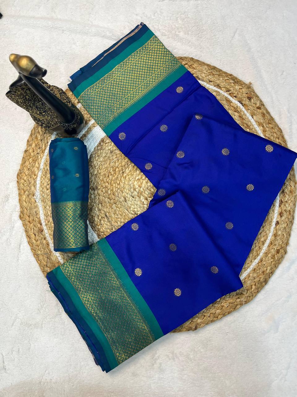 Kanjivaram Soft Silk  Gold Zari Weaving Blue Saree