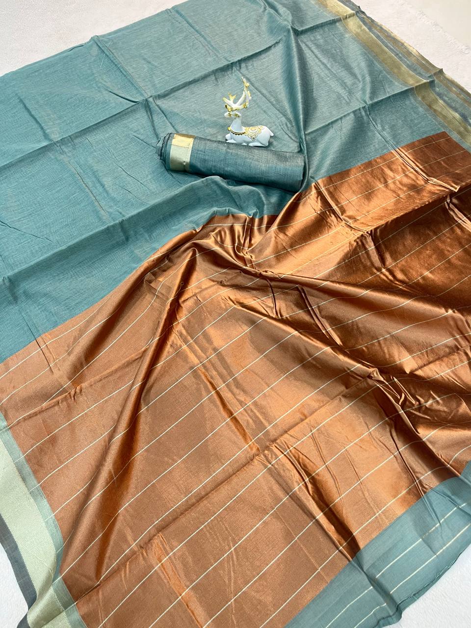 Soft Linen Slub Cotton Saree with Rich Weaving Blouse