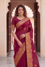 Wedding Celebrations Maroon Color Banarasi Saree