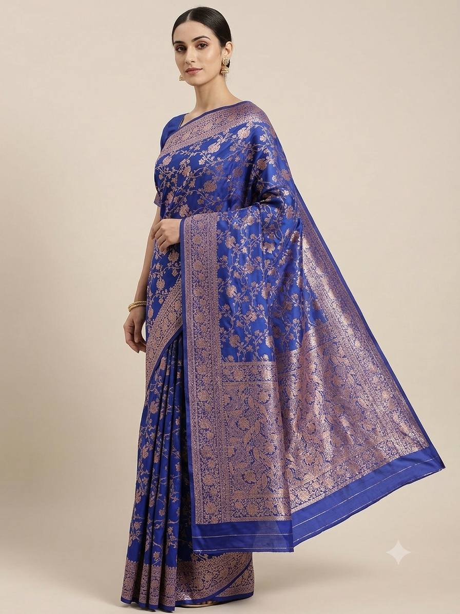 Kanjivaram Soft Silk Blue Color Saree with Gold Zari