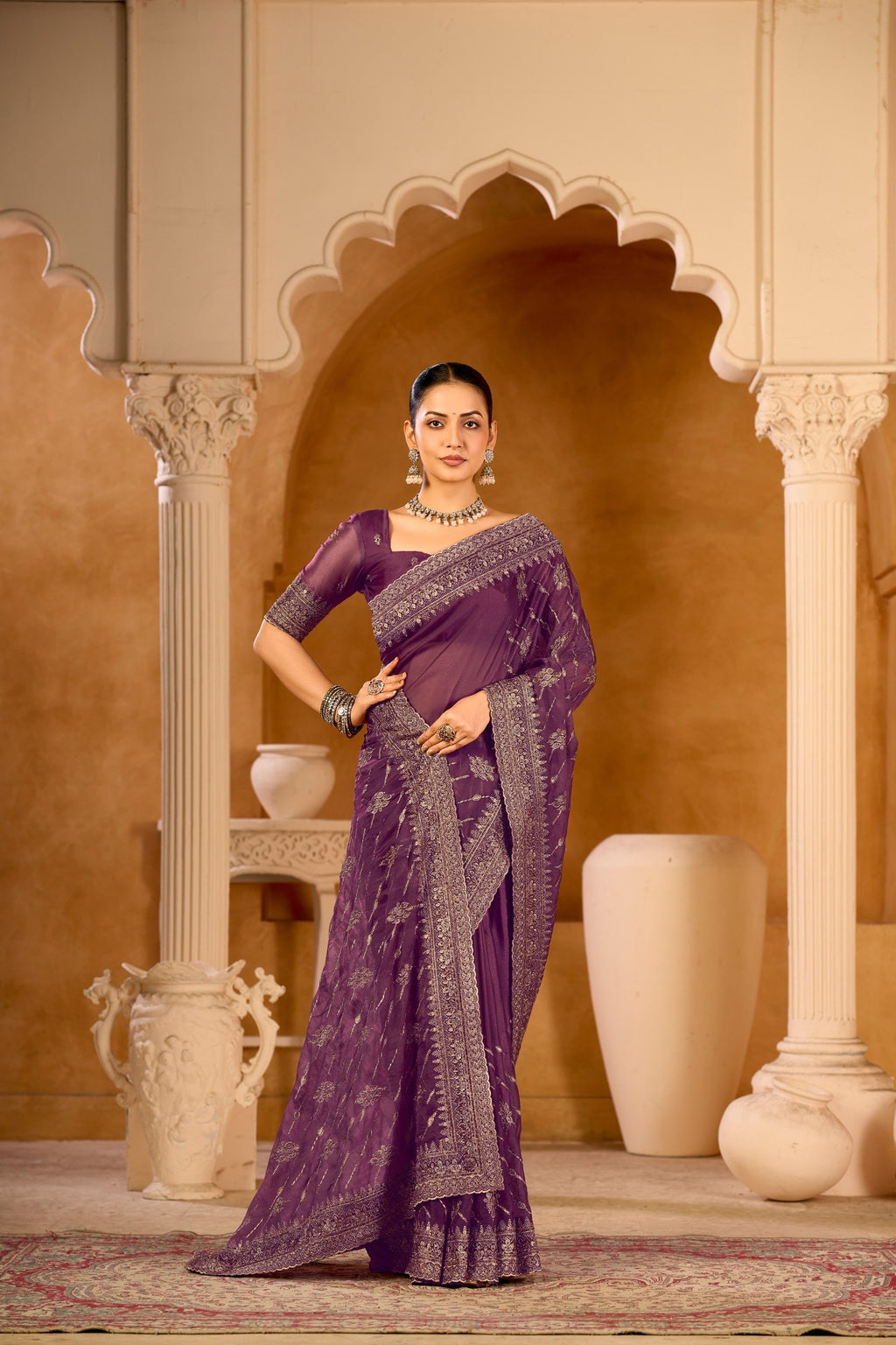 Regal Crystal Organza Satin Saree