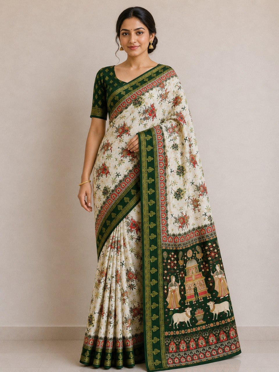 Premium Silk Blend Kalamkari Saree