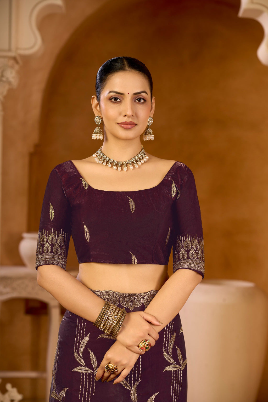 Satin Silk Saree with Double Crystal Embellishments