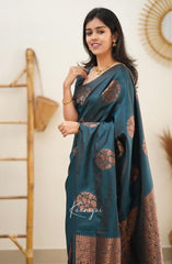 Delightful Soft Banarasi Silk Jacquard Work Morpich Saree