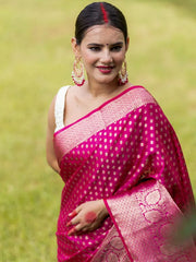 Ceremony Wear Pink Color Jacquard Silk Saree