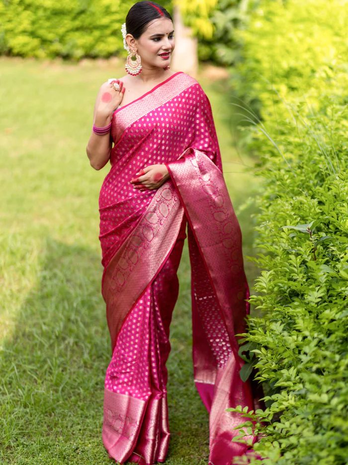 Ceremony Wear Pink Color Jacquard Silk Saree