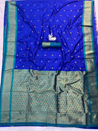 Kanjivaram Soft Silk  Gold Zari Weaving Blue Saree