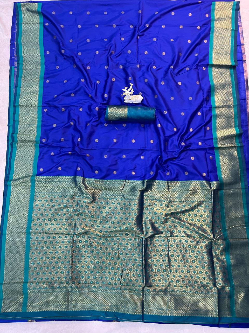 Kanjivaram Soft Silk  Gold Zari Weaving Blue Saree
