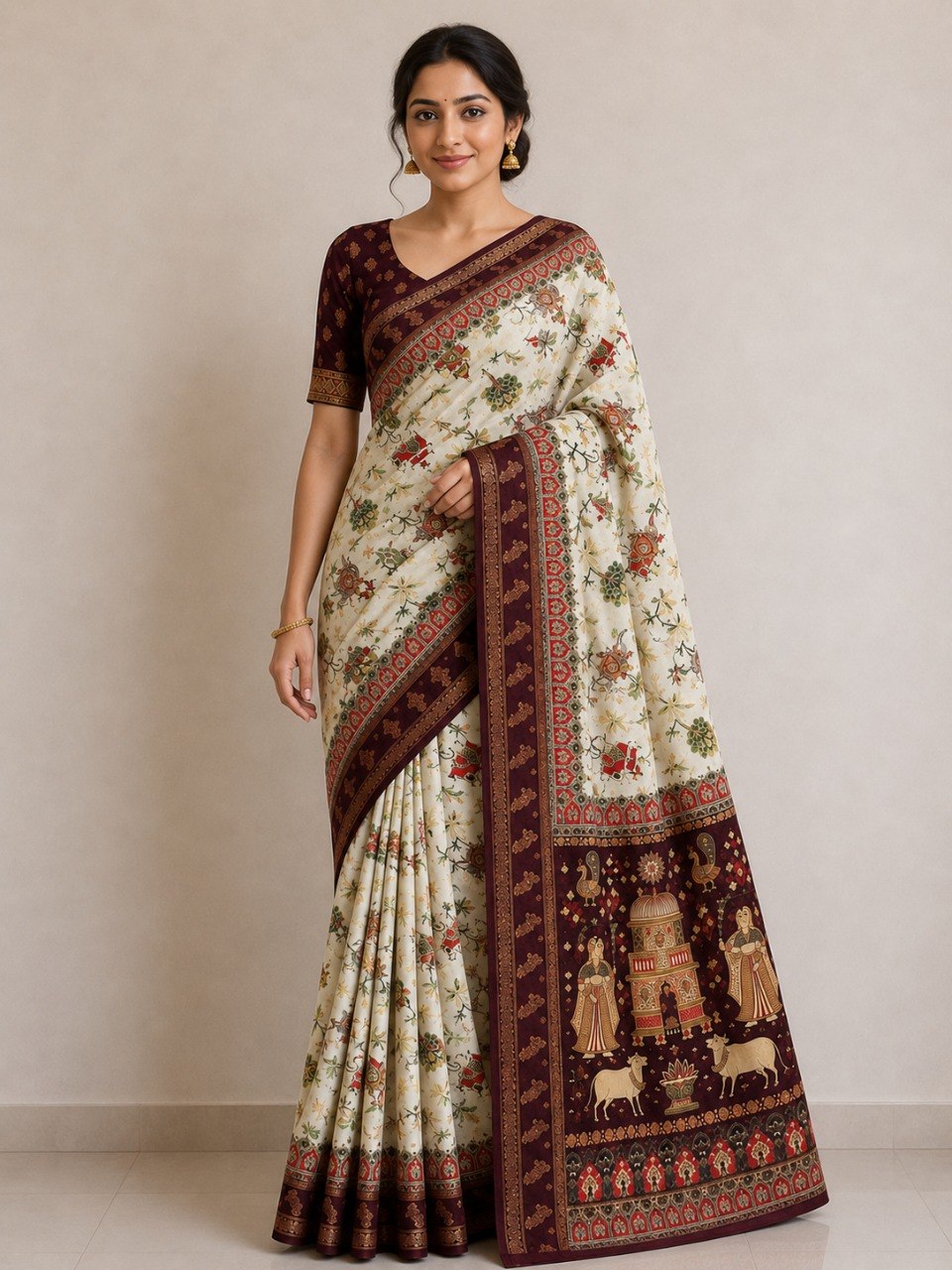 Premium Silk Blend Kalamkari Saree