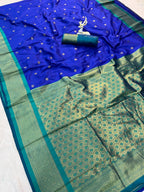 Kanjivaram Soft Silk  Gold Zari Weaving Blue Saree