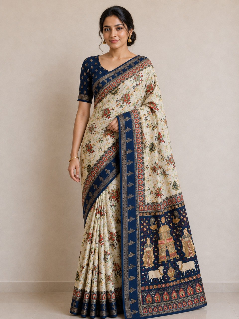 Premium Silk Blend Kalamkari Saree