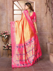 Outstanding Banarasi Tissue Silk Pink And Orange Color Saree