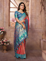 Outstanding Banarasi Tissue Silk Pink And Blue Color Saree