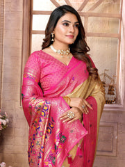 Outstanding Banarasi Tissue Silk Pink And Golden Color Saree