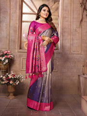 Outstanding Banarasi Tissue Silk Purple And Pink Color Saree