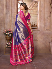 Outstanding Banarasi Tissue Silk Purple And Pink Color Saree