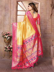 Outstanding Banarasi Tissue Silk Yellow And Pink Color Saree