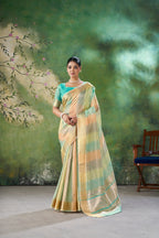 Designer Linen Cotton Silk Saree with Pure Gold Zari