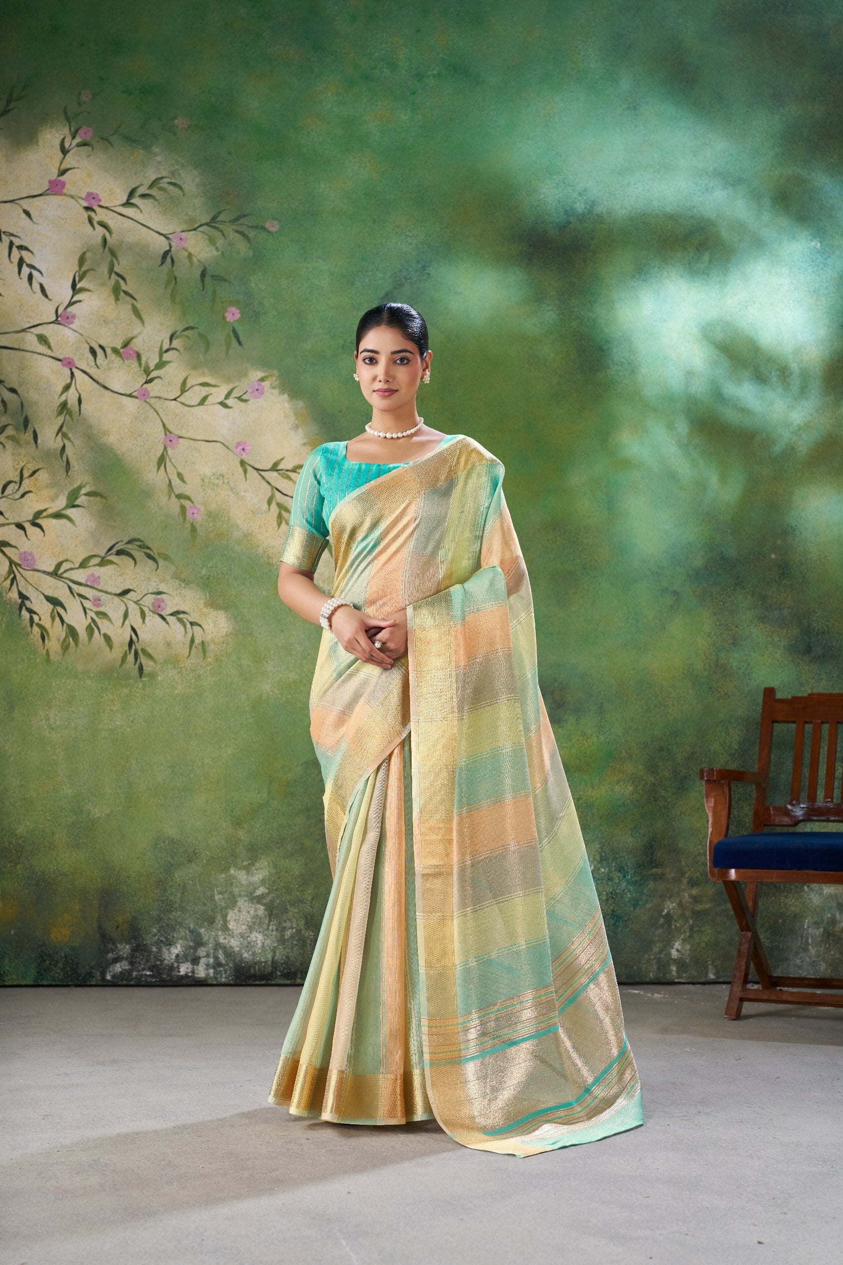 Designer Linen Cotton Silk Saree with Pure Gold Zari