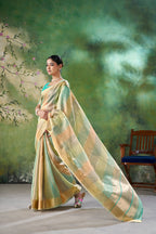 Designer Linen Cotton Silk Saree with Pure Gold Zari