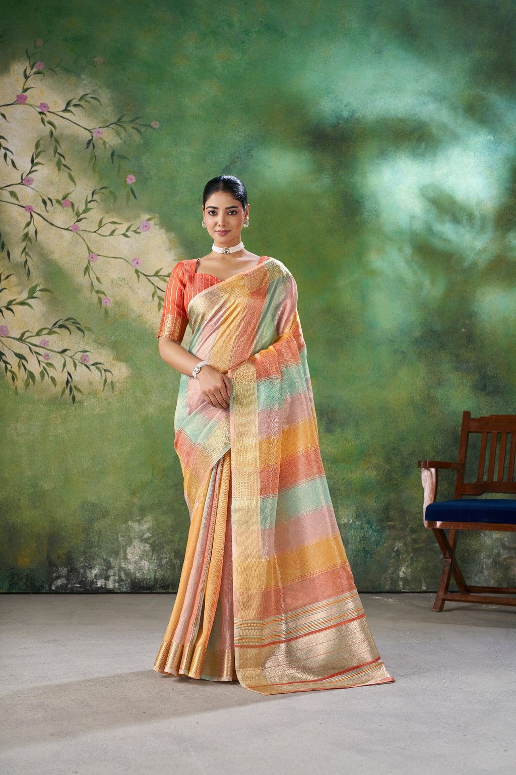 Designer Linen Cotton Silk Saree with Pure Gold Zari