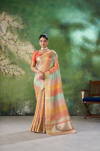 Designer Linen Cotton Silk Saree with Pure Gold Zari