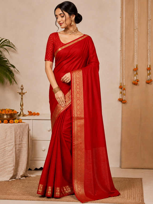 Elegant Pure Ho Silk  Zari Border Saree