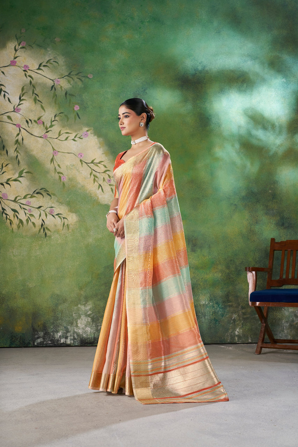 Designer Linen Cotton Silk Saree with Pure Gold Zari