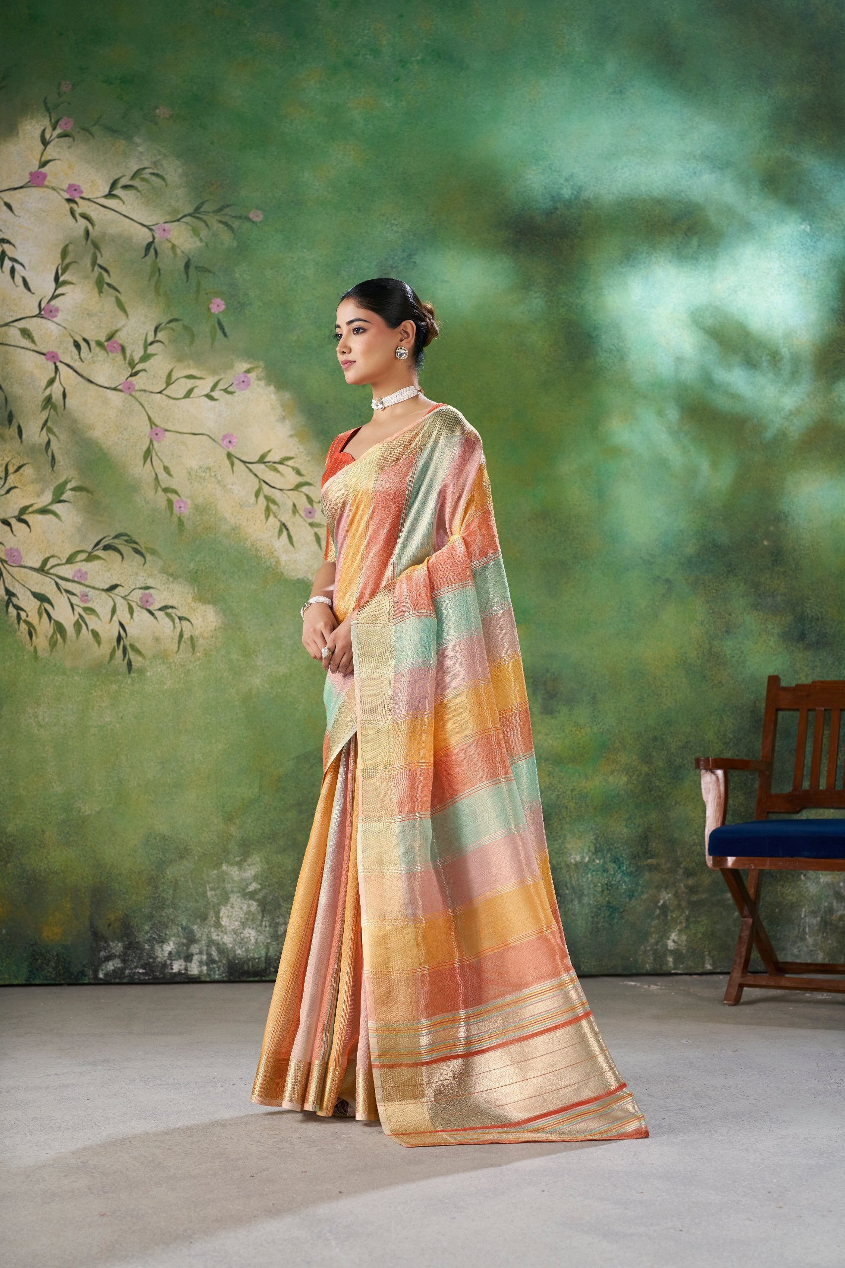Designer Linen Cotton Silk Saree with Pure Gold Zari